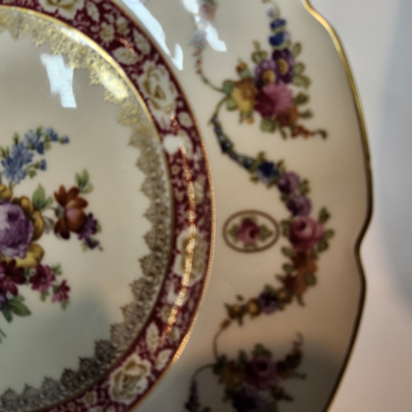 Antique Dresden Dinner Plate Dresden Bavaria Schumann Crown Wildflowers red - Picture 5 of 12